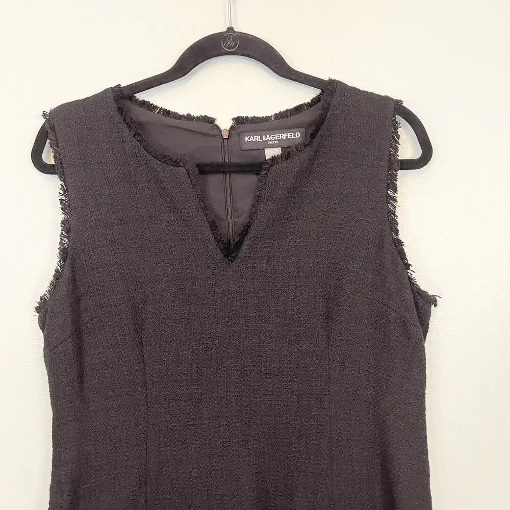 Karl Lagerfeld Paris Dress Womens 12 Black Fringes Mini Sheath Sleeveless NWOT - Picture 3 of 10